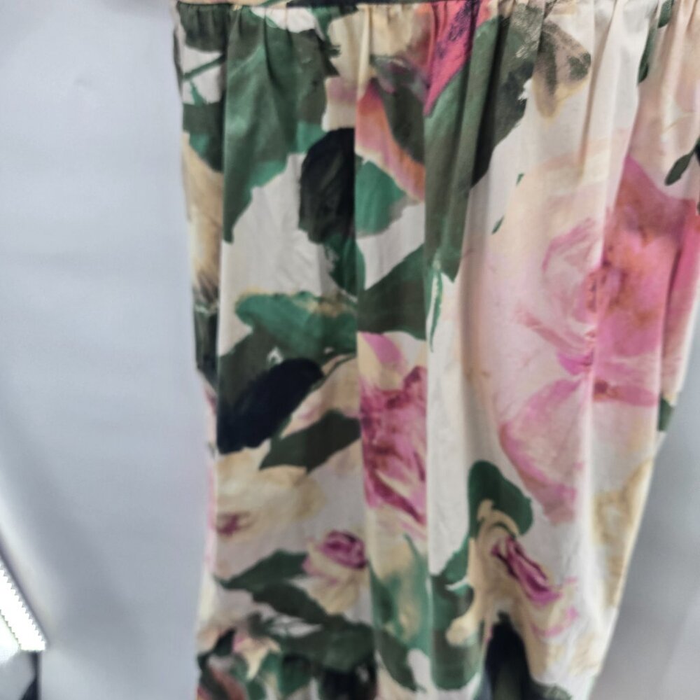 Express Cream Floral Watercolor Off Shoulder Puff Sleeve Maxi Dress Size Medium - Picture 16 of 16